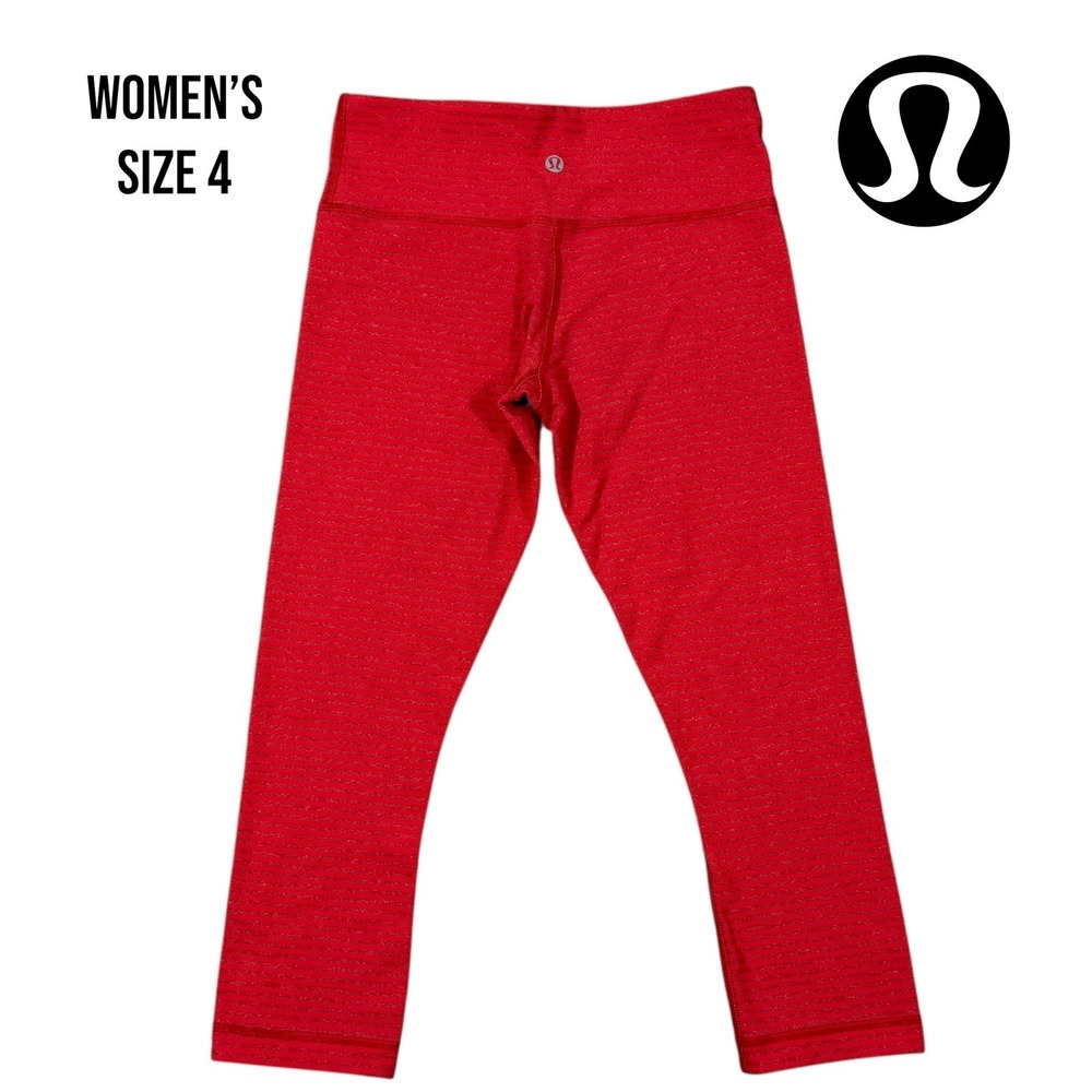 Lululemon Wunder Under Crop Hi-Rise‎ Red Heathered Leggings Women's Size 4 Gym